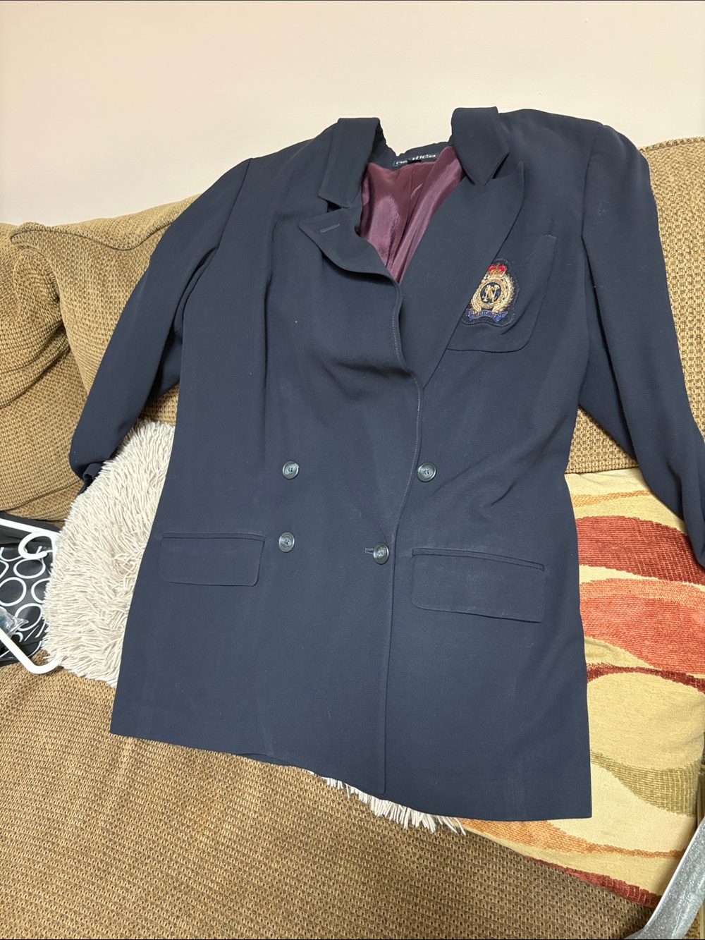Nautica Dark Navy Double-Breasted Blazer with Embroidered Crest